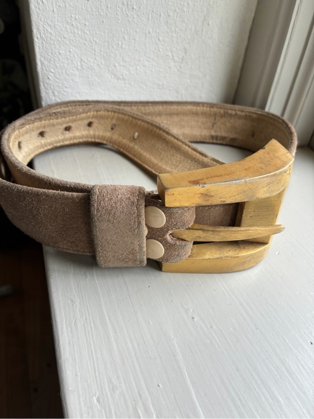 Vintage Patricia Von Musulin Michael Kors Brass Suede Sculptural Belt Size S